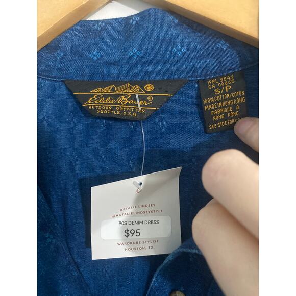 Eddie Bauer NEW denim midi dress women’s S blue embroidered 90s cottage western - Picture 2 of 4